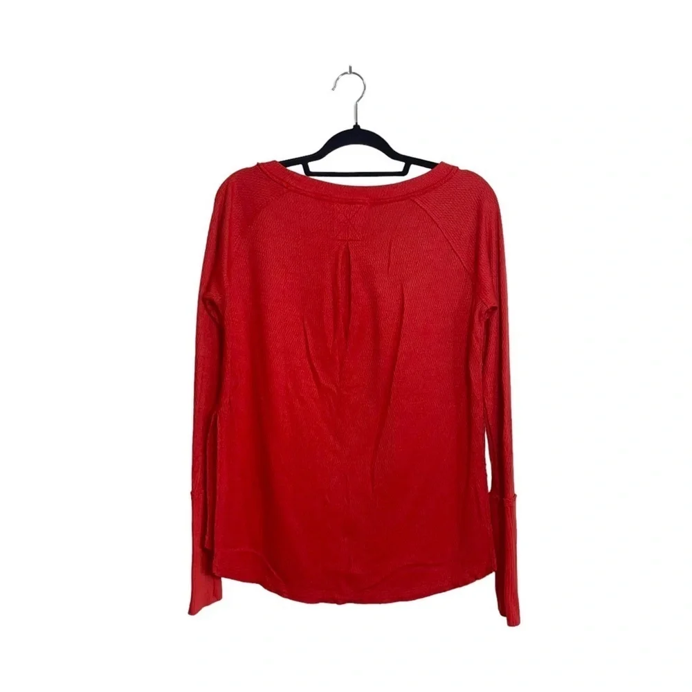 Free People We The Free Waffle Knit Tunic Top Solid Red Oversized Xsmall Women’s